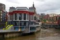 Exterior of the Mercado de al Ribera along the Nervion River at Bilbao, Biscay, Spain.