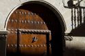 Arched door at Puente La Reina a Basque town along the Way of St. James pilgrimage route, Navarra, Spain.