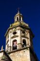 Bell tower of the Church of Santiago el Mayor at Puente La Reina a Basque town along the Way of St. James pilgrimage route, Navarra, Spain.