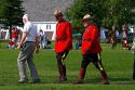 Royal Canadian Mounted Police wearing the Red Serge dress uniform at the Blackfoot Arts and Heritage Festival at Waterton Park townsite in Waterton Lakes National Park, Alberta, Canada.