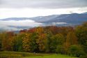 Fall foliage on a misty moring near Stowe, Vermont, USA.