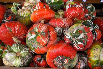 Turban squash at a farmers market in Fruitland, Idaho.
