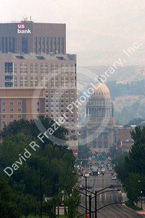 Smoke from forest fires pollute the air in Boise, Idaho. August 2006.