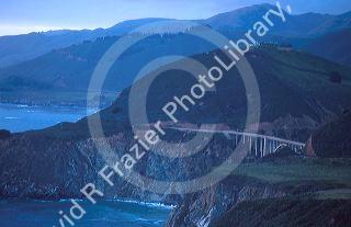 Bixby Bridge along the California coast at dusk.
