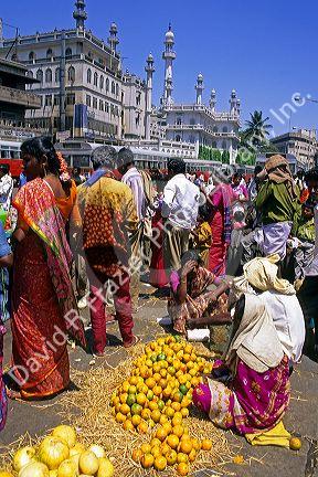 A crowded market scene in Bangalore, India.