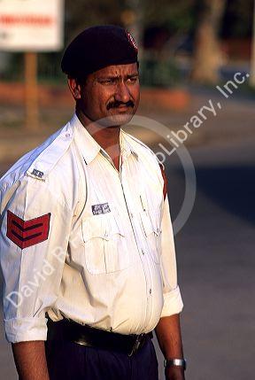 A traffic police officer in Delhi, India.