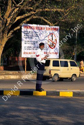 A traffic police officer in Delhi, India.
