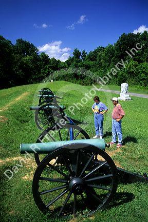 Tourists look at cannons at Vicksburg Battle Field in Mississippi.