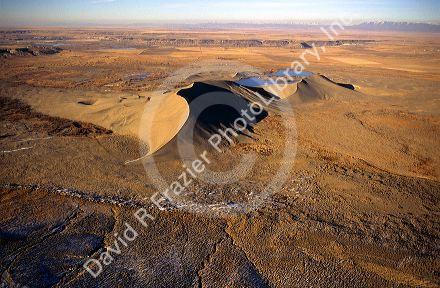 Aerial view of the Bruneau Sand Dunes in Idaho.