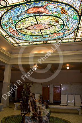 Fordyce historic bath house interior with stained glass ceiling in Hot Springs, Arkansas.

historic, historic buildings, historic town, bath house, bathhouse, hot springs, arkansas, hot springs national park, fordyce, headquarters