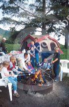 Two families camping along the California Big Sur coast.