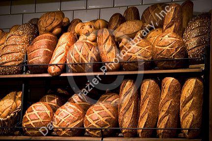 A rack of sourdough bread at the San Francisco airport.