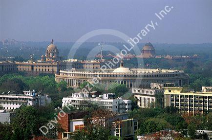 The Parliament Building and Government Mall in New Delhi, India.