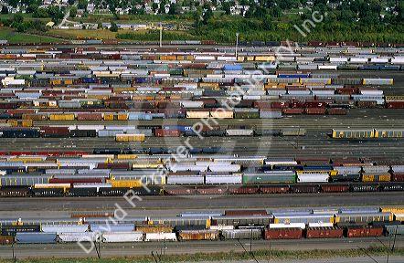 Railroad switchyard in East St. Louis, Illinois.