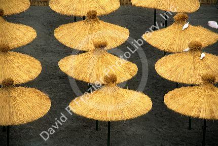 Beach umbrellas in Nerja, Spain.