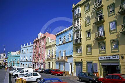 Colorful housing in Cadiz, Spain.