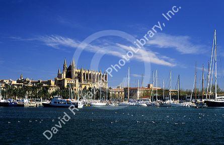 Cathedral and port at Palma de Majorca, Spain.