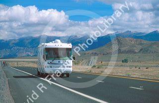 Mobile home traveling on Interstate 80 near Lovelock, Nevada.