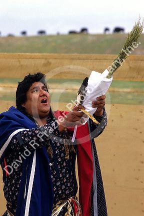 A Ute Native American Indian participating in a traditional ceremony, Utah.