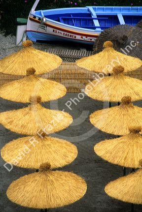 Beach umbrellas at Nerja, Spain.