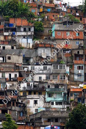Hillside favela in Rio de Janeiro, Brazil. These slums are home to thousands of poor people squatting on public land.