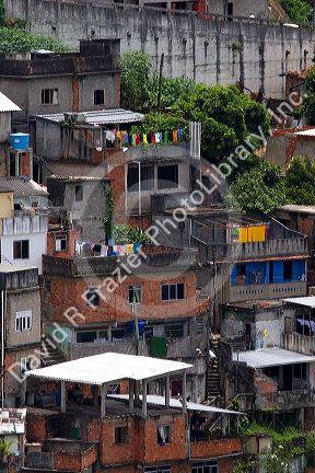 Hillside favela in Rio de Janeiro, Brazil. These slums are home to thousands of poor people squatting on public land.