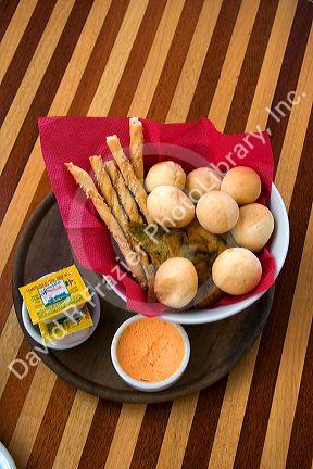 Bread basket at a restaurant in Sao Paulo, Brazil.