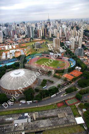 Aerial view of st‡dio êcaro de Castro Mello e Gin‡sio do ibirapuera in Sao Paulo, Brazil.