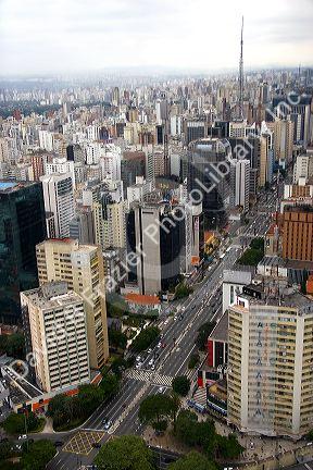 Aerial view of the Avenida Paulista and Sao Paulo, Brazil.