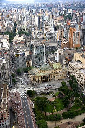 Aerial view of the Teatro Municipal in Sao Paulo, Brazil.