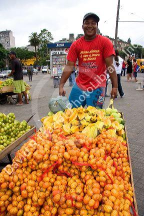 A steet vendor selling fruit in Sao Paulo, Brazil.