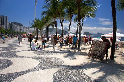Wave pattern sidewalk at the Copacabana Beach in Rio de Janeiro, Brazil.