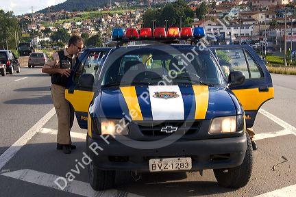 Brazilian federal highway police at the scene of a traffic accident near Sao Paulo, Brazil.