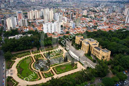 Aerial view of the formal garden at the Museu Paulista in Sao Paulo, Brazil.