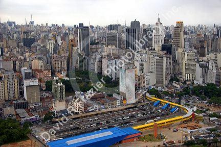 Aerial view of the main bus terminal for Sao Paulo, Brazil.