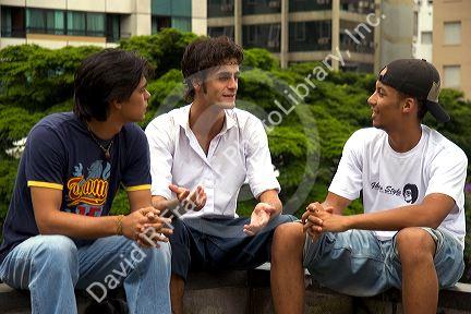 Brazilian students talking in Sao Paulo, Brazil.