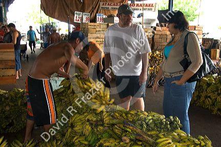 Bananas being prepared for sale at a market in Manaus, Brazil.