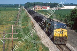 Train carrying coal in central Indiana.