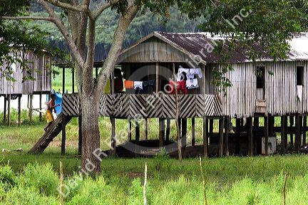 Daily life in a house on stilts in the Amazon, Brazil.