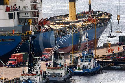 Containers being loaded onto a ship at the port in Manaus, Brazil.
