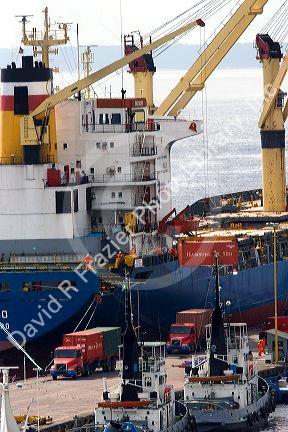Containers being loaded onto a ship at the port in Manaus, Brazil.