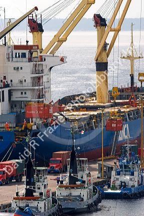 Containers being loaded onto a ship at the port in Manaus, Brazil.