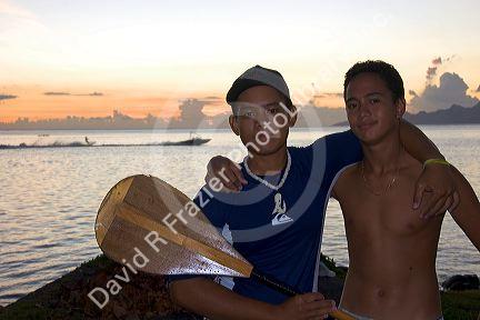 Teenage tahitian boys on the island of Tahiti.