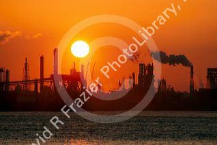 Oil refinery at sunset in Corpus Christi, Texas.
