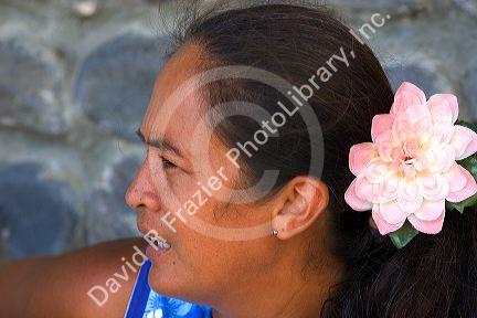 Portrait of a Tahitian woman on the island of Moorea.