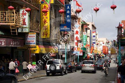 Street scene in Chinatown, San Francisco, California.