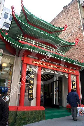 United Commercial Bank exterior in Chinatown, San Francisco, California.
