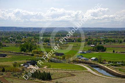 Farmland and irrigation canal in the Emmett Valley, Idaho.