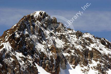 Snowy mountain peak is part of the Sawtooth Mountain range in Idaho.