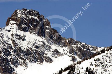 Snowy mountain peak is a part of the Sawtooth Mountain range in Idaho.